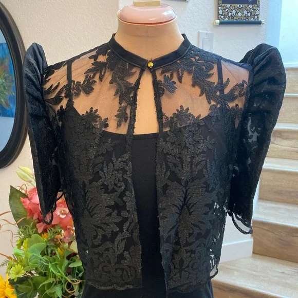 Black Sheer Lace Filipiniana Bolero Top - Picture 7 of 8